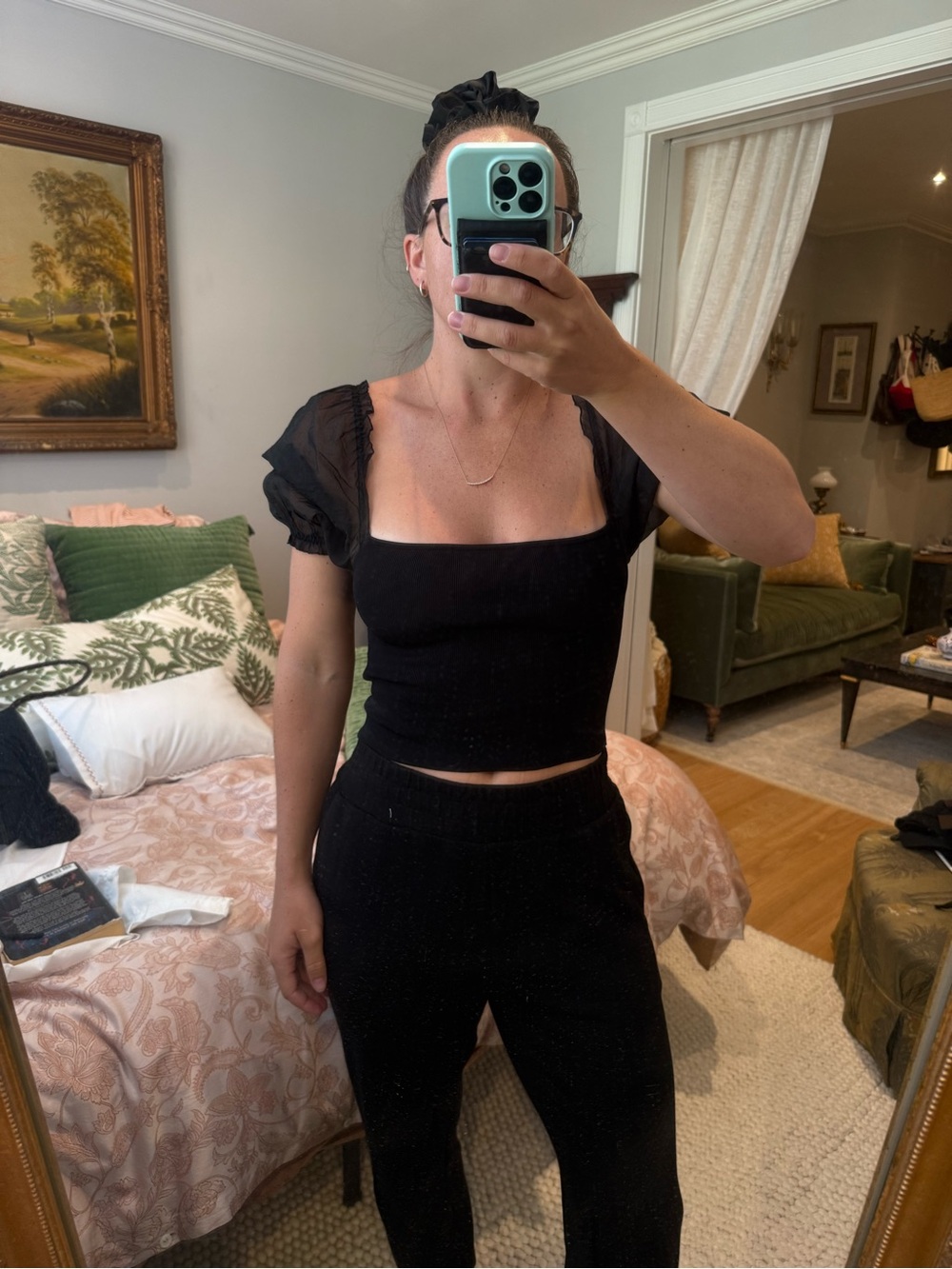 Wilfred Black Square-Neck Puff Sleeve Crop Top